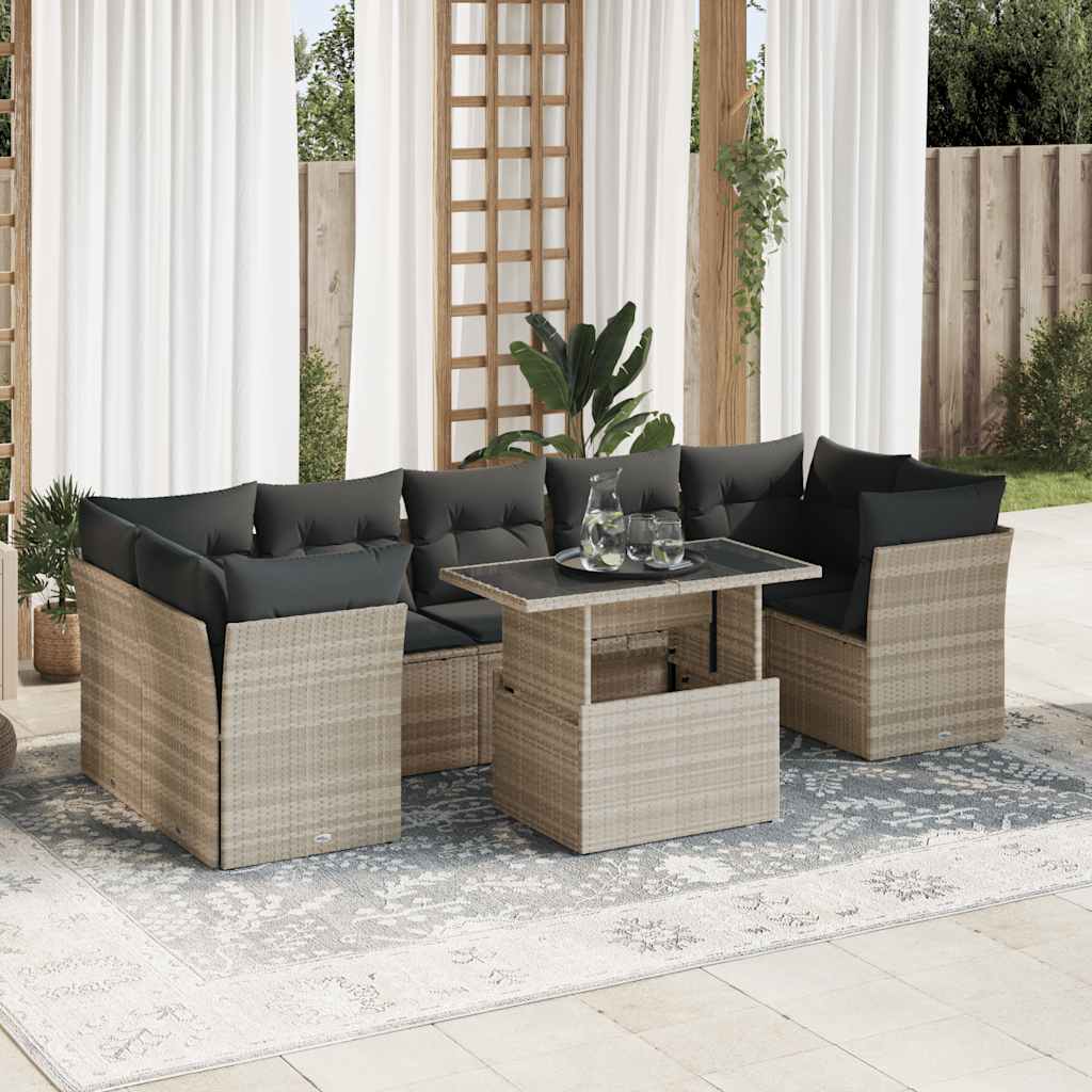 8-delige Loungeset met kussens poly rattan lichtgrijs is nu te koop bij PeponiXL, paradijselijk wonen!