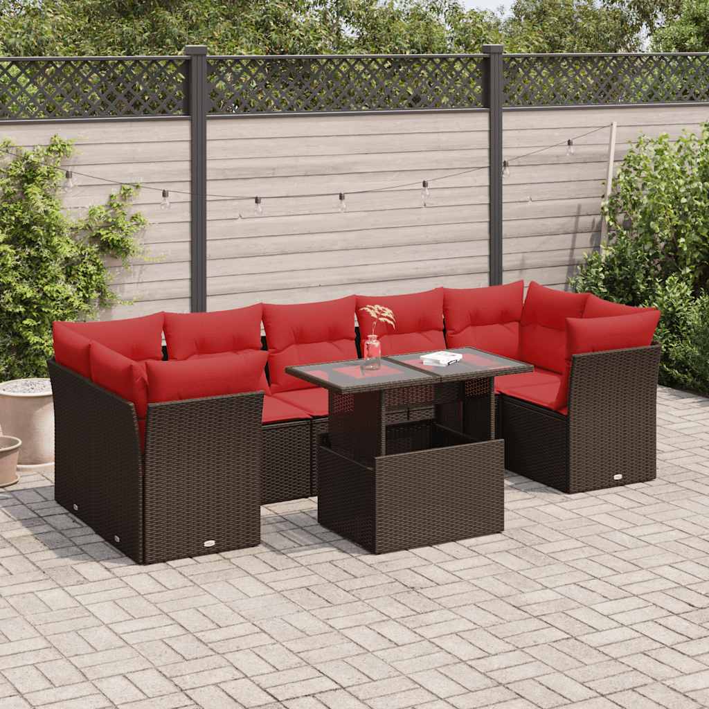 8-delige Loungeset met kussens poly rattan acacia bruin is nu te koop bij PeponiXL, paradijselijk wonen!