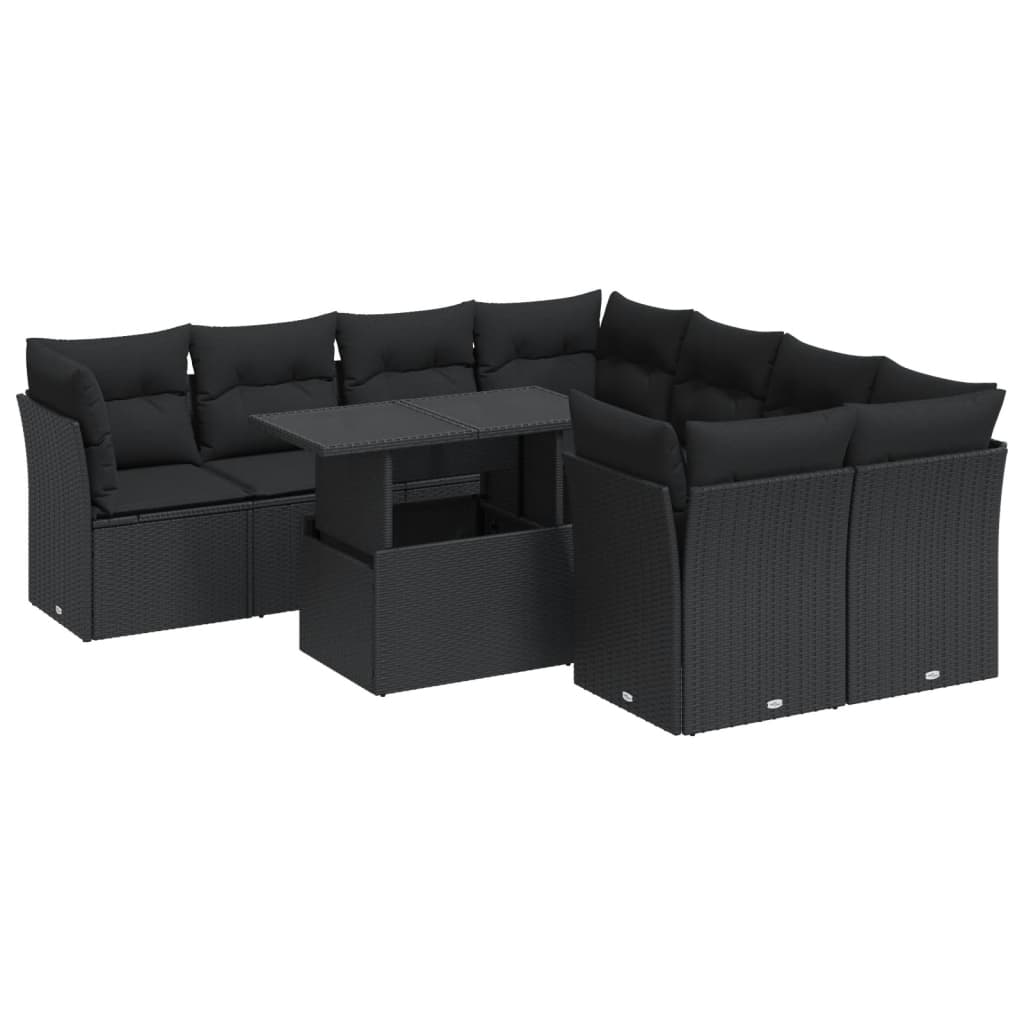 9-delige Loungeset met kussens poly rattan zwart is nu te koop bij PeponiXL, paradijselijk wonen!