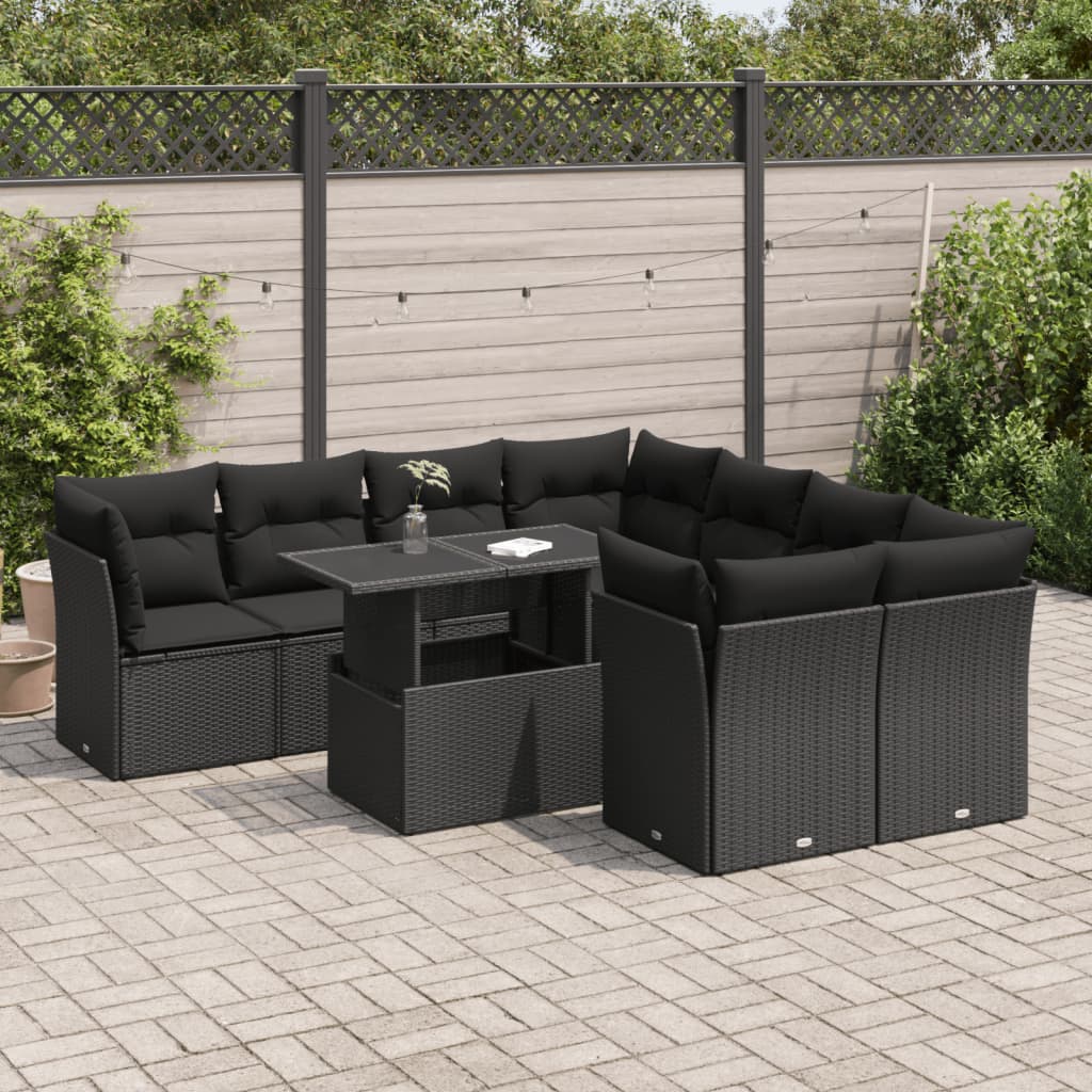9-delige Loungeset met kussens poly rattan zwart is nu te koop bij PeponiXL, paradijselijk wonen!