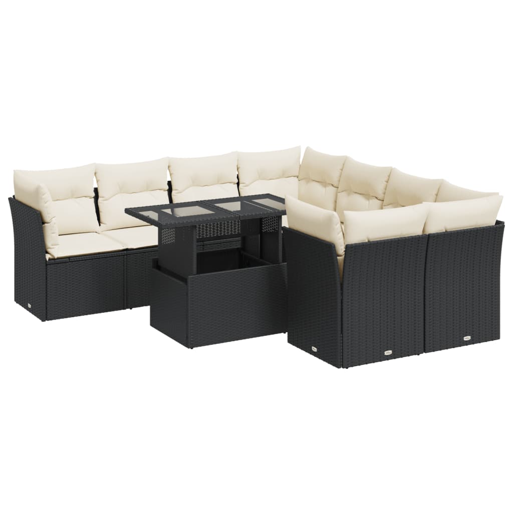 9-delige Loungeset met kussens poly rattan zwart is nu te koop bij PeponiXL, paradijselijk wonen!