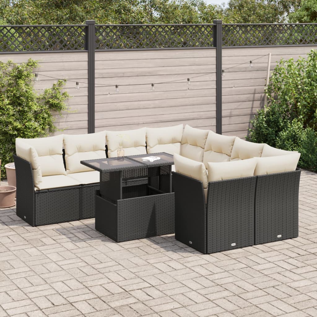 9-delige Loungeset met kussens poly rattan zwart is nu te koop bij PeponiXL, paradijselijk wonen!