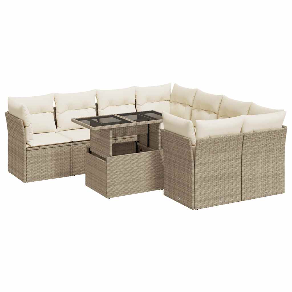 9-delige Loungeset met kussens poly rattan beige is nu te koop bij PeponiXL, paradijselijk wonen!