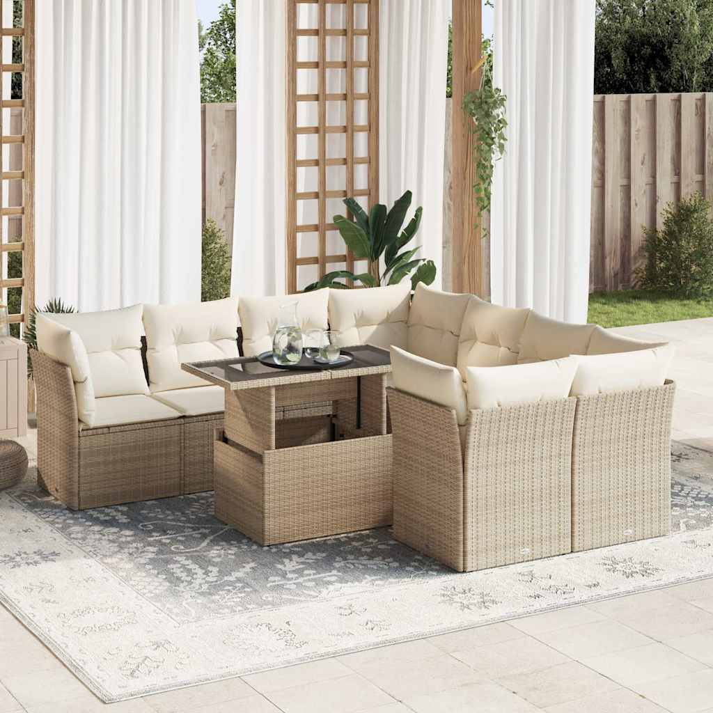 9-delige Loungeset met kussens poly rattan beige is nu te koop bij PeponiXL, paradijselijk wonen!