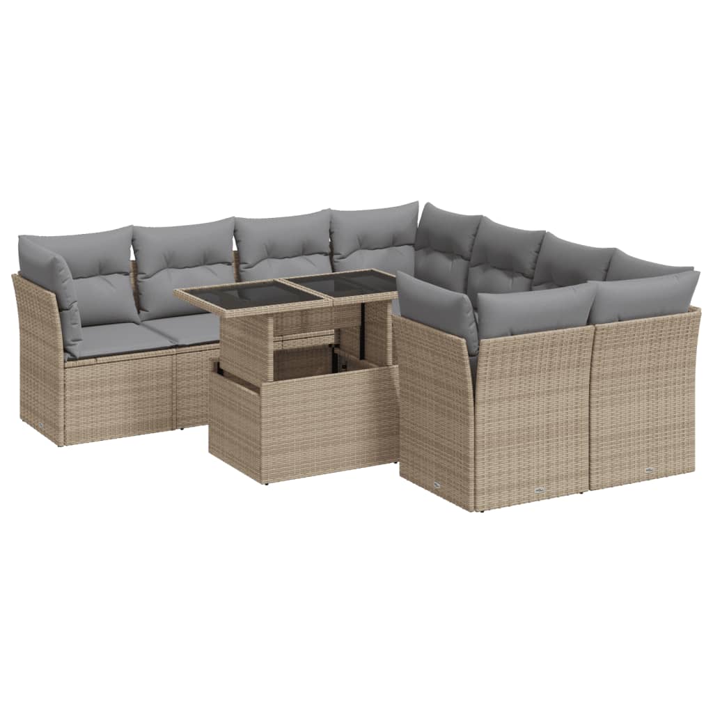 9-delige Loungeset met kussens poly rattan beige is nu te koop bij PeponiXL, paradijselijk wonen!