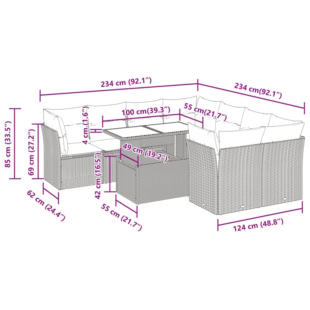 9-delige Loungeset met kussens poly rattan beige is nu te koop bij PeponiXL, paradijselijk wonen!