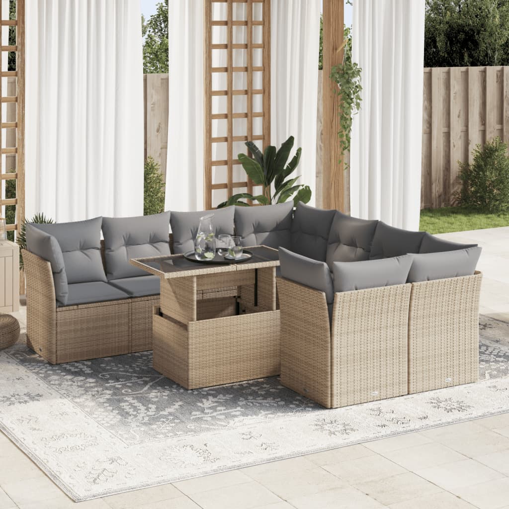 9-delige Loungeset met kussens poly rattan beige is nu te koop bij PeponiXL, paradijselijk wonen!