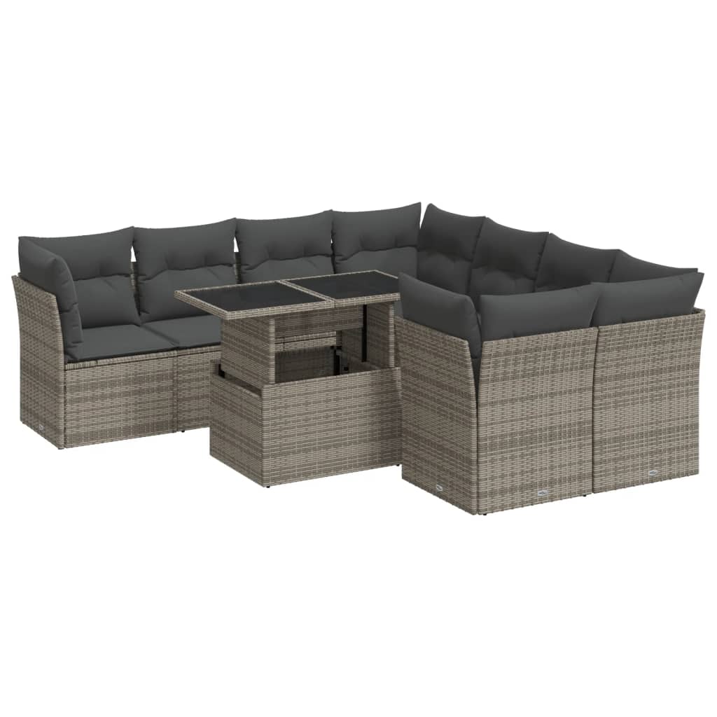 9-delige Loungeset met kussens poly rattan grijs is nu te koop bij PeponiXL, paradijselijk wonen!