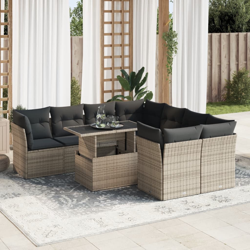 9-delige Loungeset met kussens poly rattan grijs is nu te koop bij PeponiXL, paradijselijk wonen!