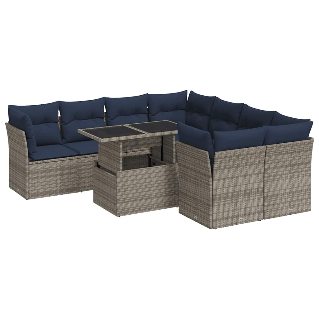 9-delige Loungeset met kussens poly rattan acacia grijs is nu te koop bij PeponiXL, paradijselijk wonen!