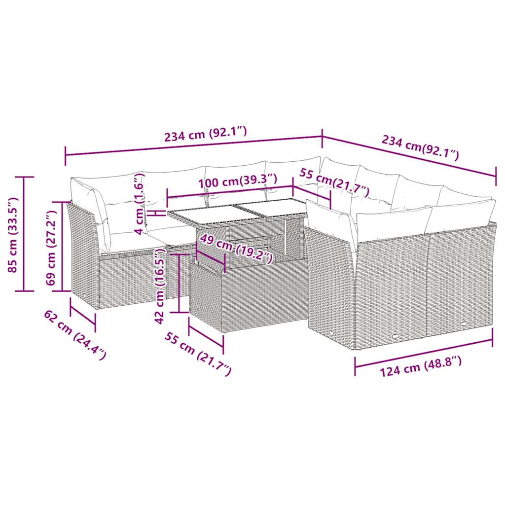 9-delige Loungeset met kussens poly rattan acacia grijs is nu te koop bij PeponiXL, paradijselijk wonen!