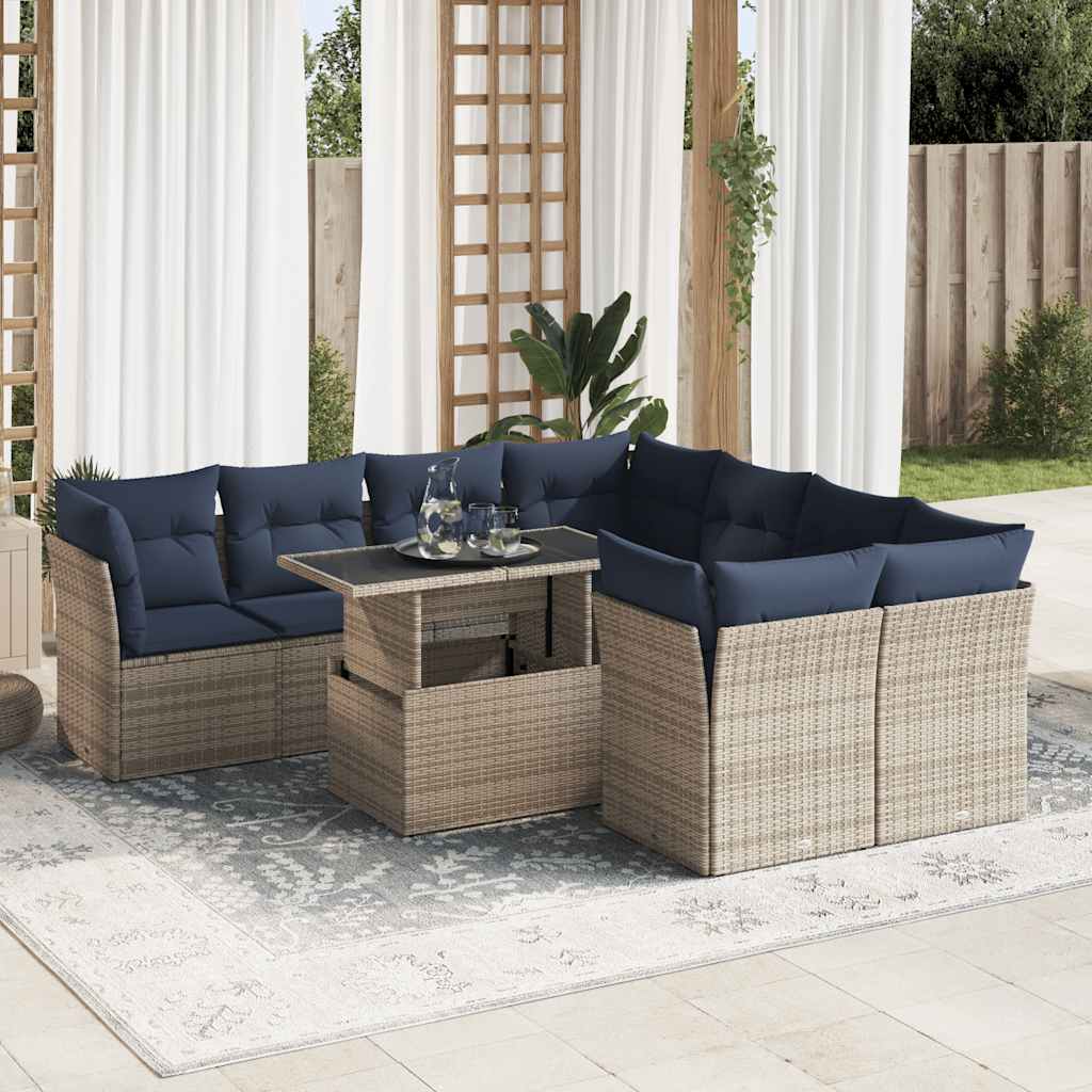 9-delige Loungeset met kussens poly rattan acacia grijs is nu te koop bij PeponiXL, paradijselijk wonen!