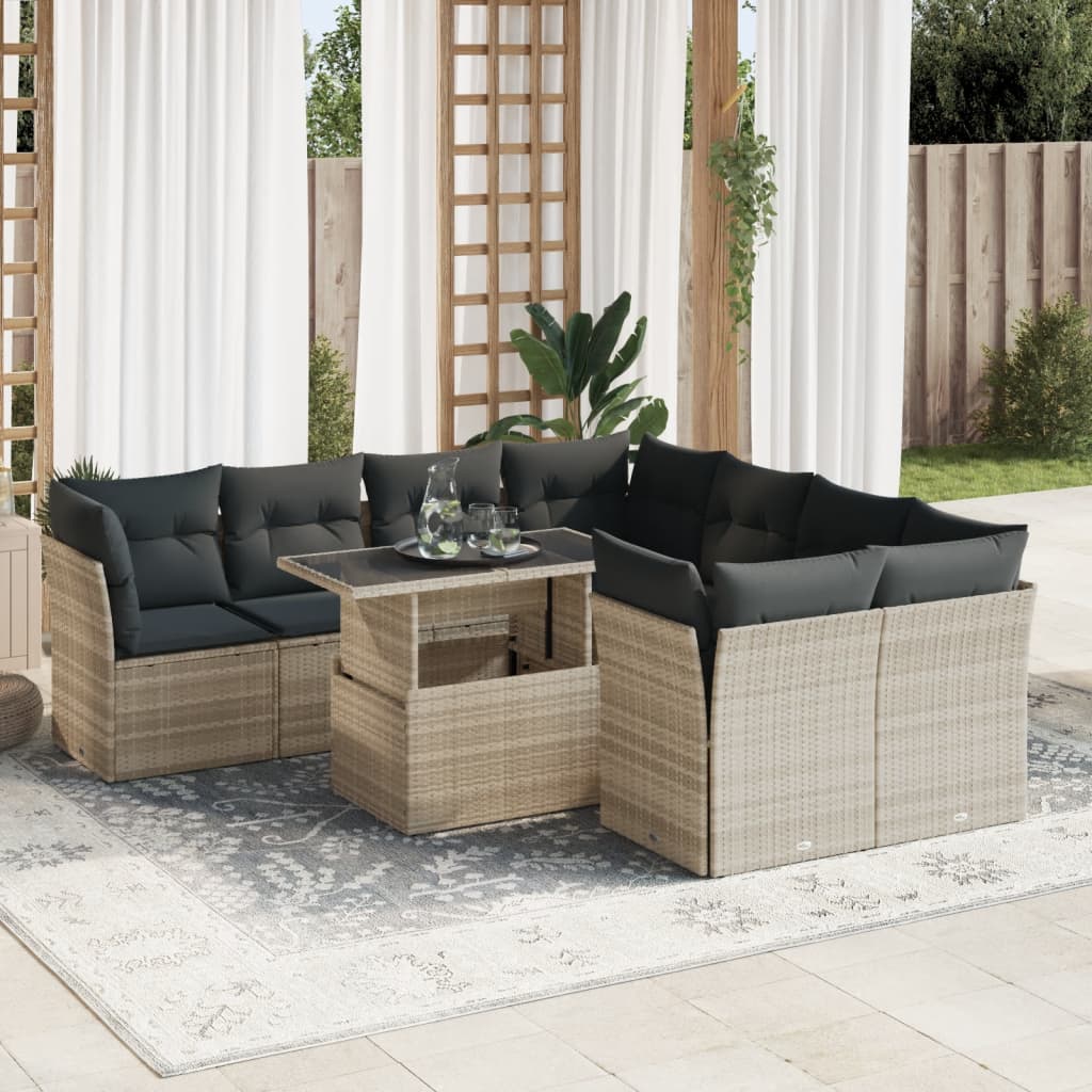 9-delige Loungeset met kussens poly rattan lichtgrijs is nu te koop bij PeponiXL, paradijselijk wonen!