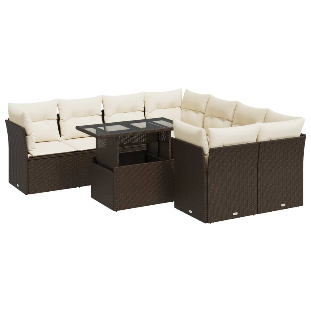 9-delige Loungeset met kussens poly rattan bruin is nu te koop bij PeponiXL, paradijselijk wonen!