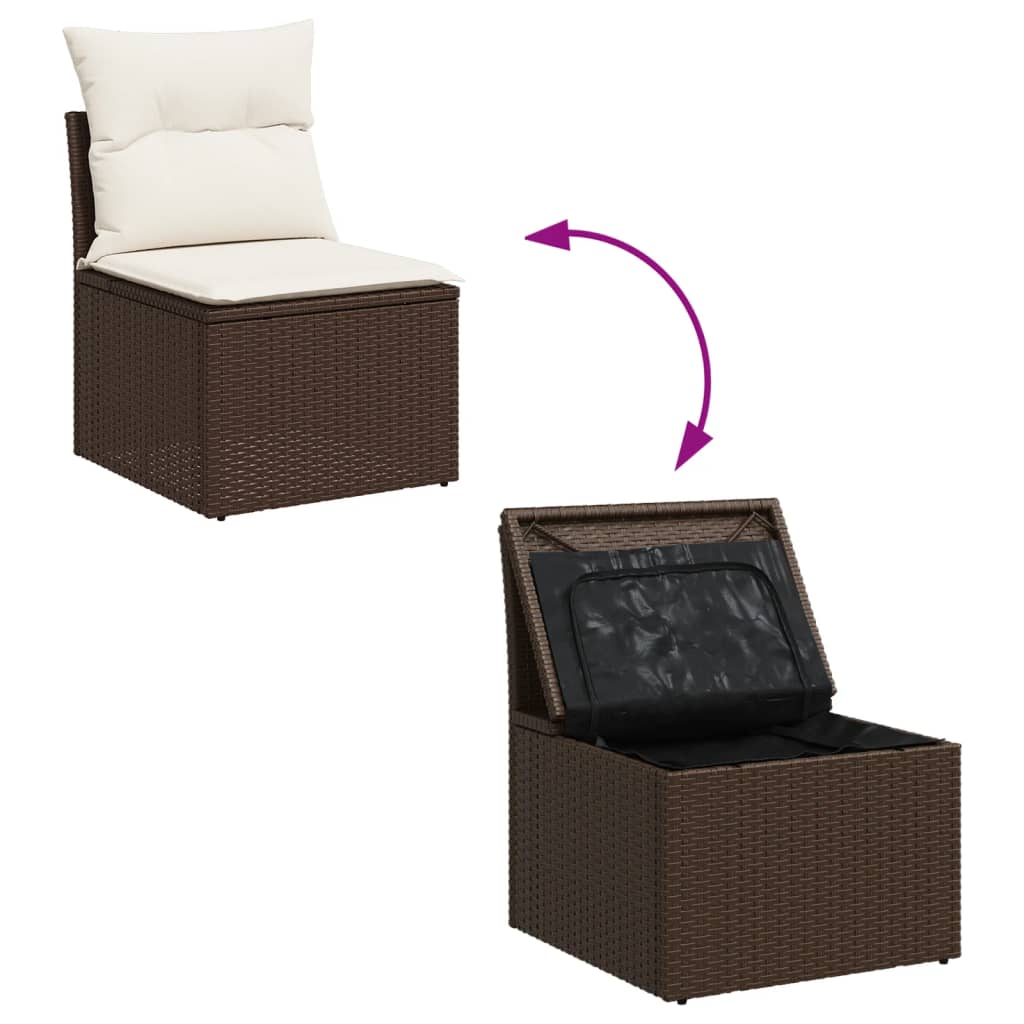 9-delige Loungeset met kussens poly rattan bruin is nu te koop bij PeponiXL, paradijselijk wonen!