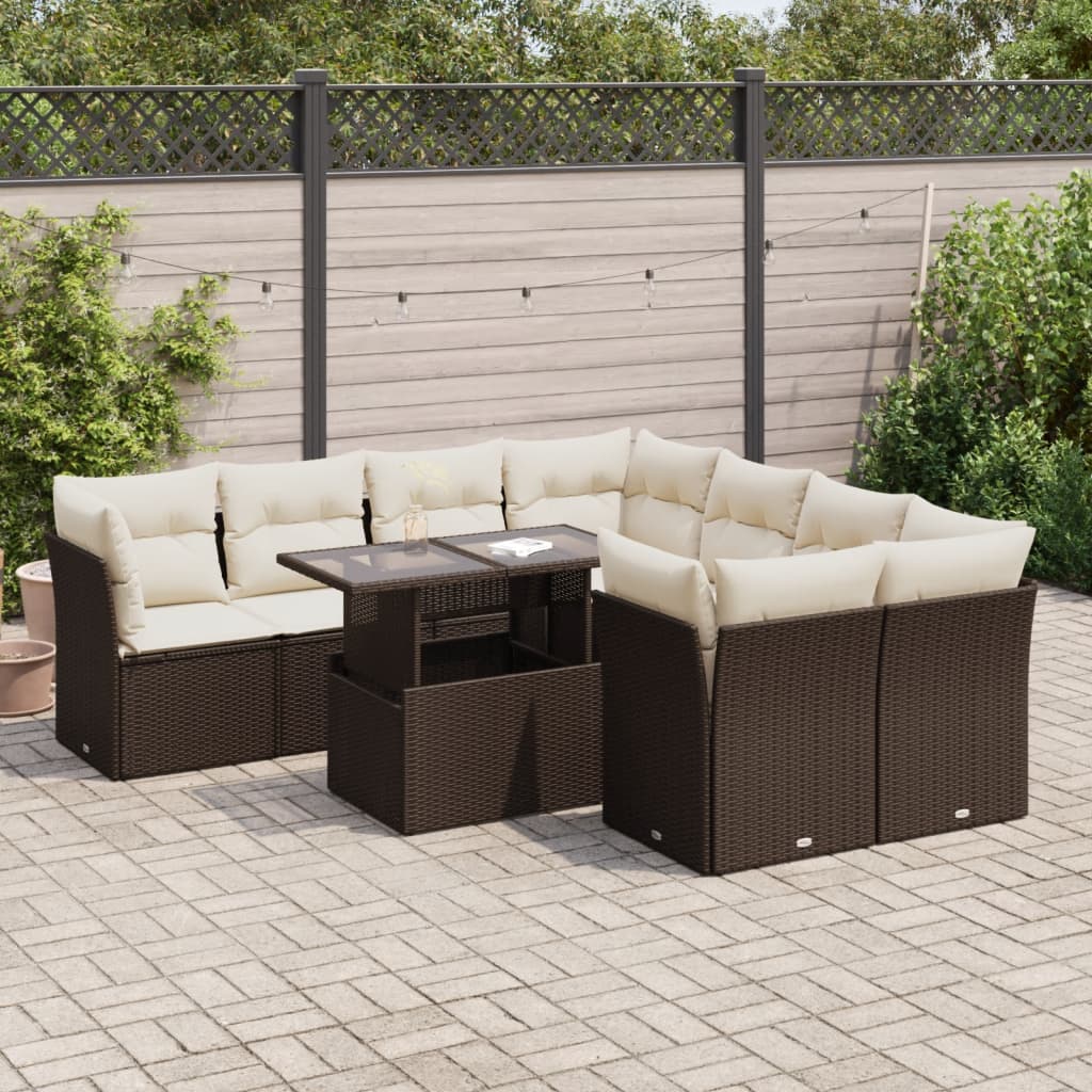 9-delige Loungeset met kussens poly rattan bruin is nu te koop bij PeponiXL, paradijselijk wonen!