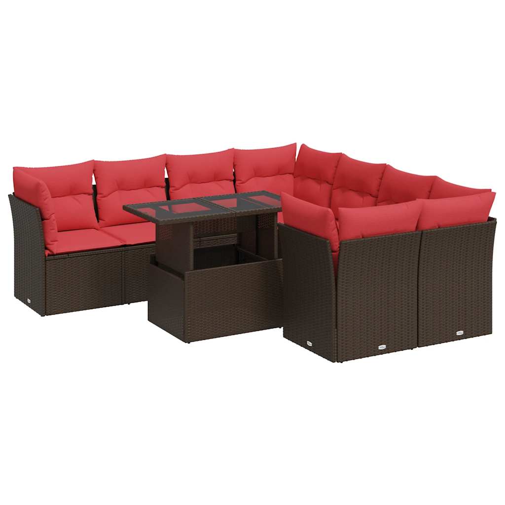 9-delige Loungeset met kussens poly rattan acacia bruin is nu te koop bij PeponiXL, paradijselijk wonen!