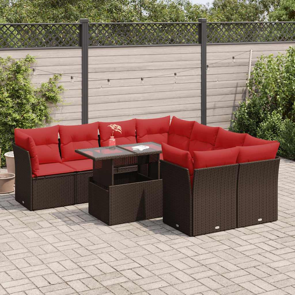 9-delige Loungeset met kussens poly rattan acacia bruin is nu te koop bij PeponiXL, paradijselijk wonen!