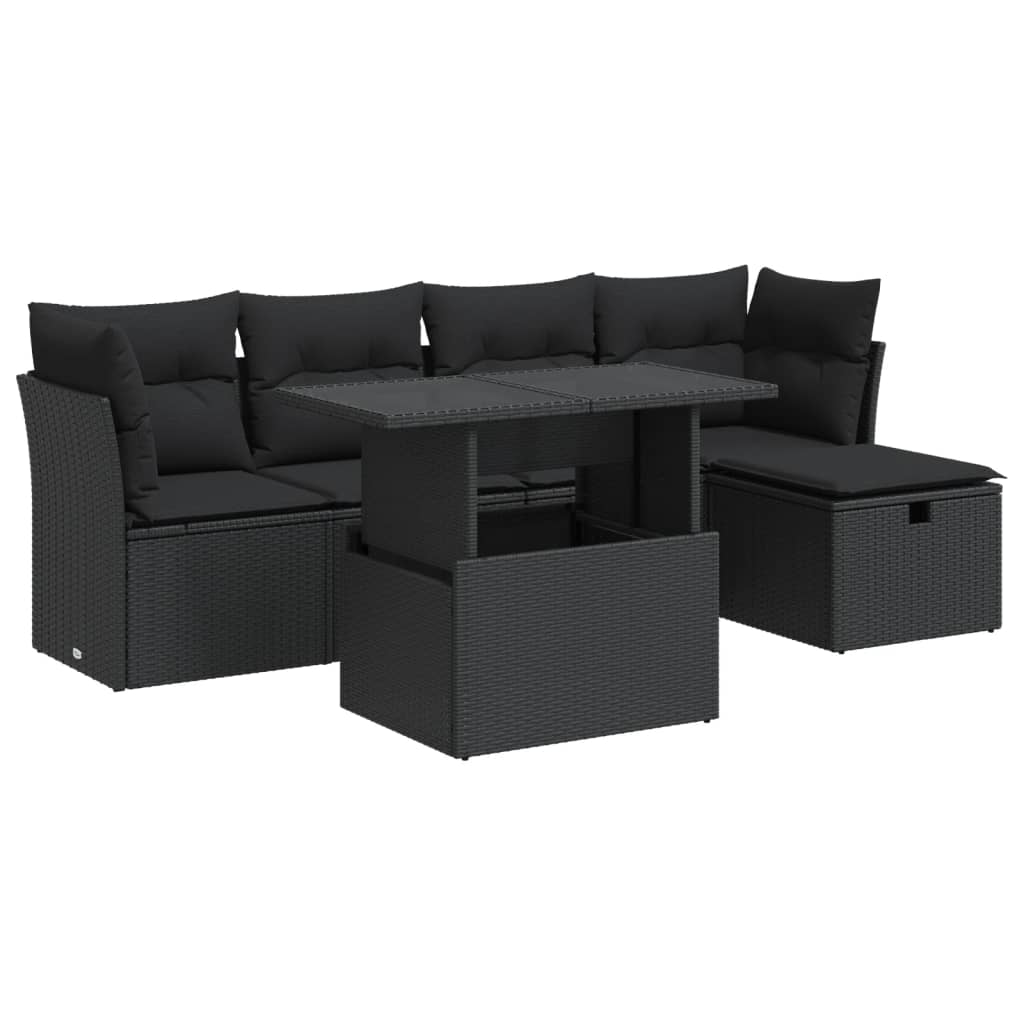 6-delige Loungeset met kussens poly rattan zwart is nu te koop bij PeponiXL, paradijselijk wonen!