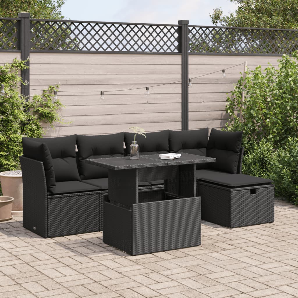 6-delige Loungeset met kussens poly rattan zwart is nu te koop bij PeponiXL, paradijselijk wonen!