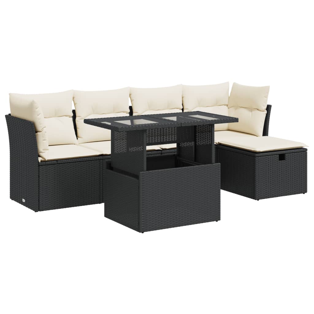 6-delige Loungeset met kussens poly rattan zwart is nu te koop bij PeponiXL, paradijselijk wonen!