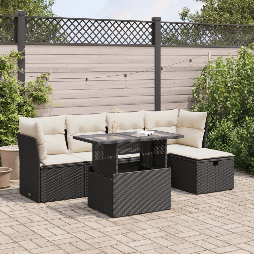 6-delige Loungeset met kussens poly rattan zwart is nu te koop bij PeponiXL, paradijselijk wonen!
