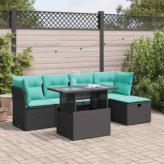 6-delige Loungeset met kussens poly rattan acacia zwart is nu te koop bij PeponiXL, paradijselijk wonen!