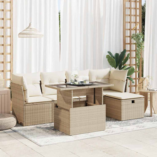 6-delige Loungeset met kussens poly rattan beige is nu te koop bij PeponiXL, paradijselijk wonen!