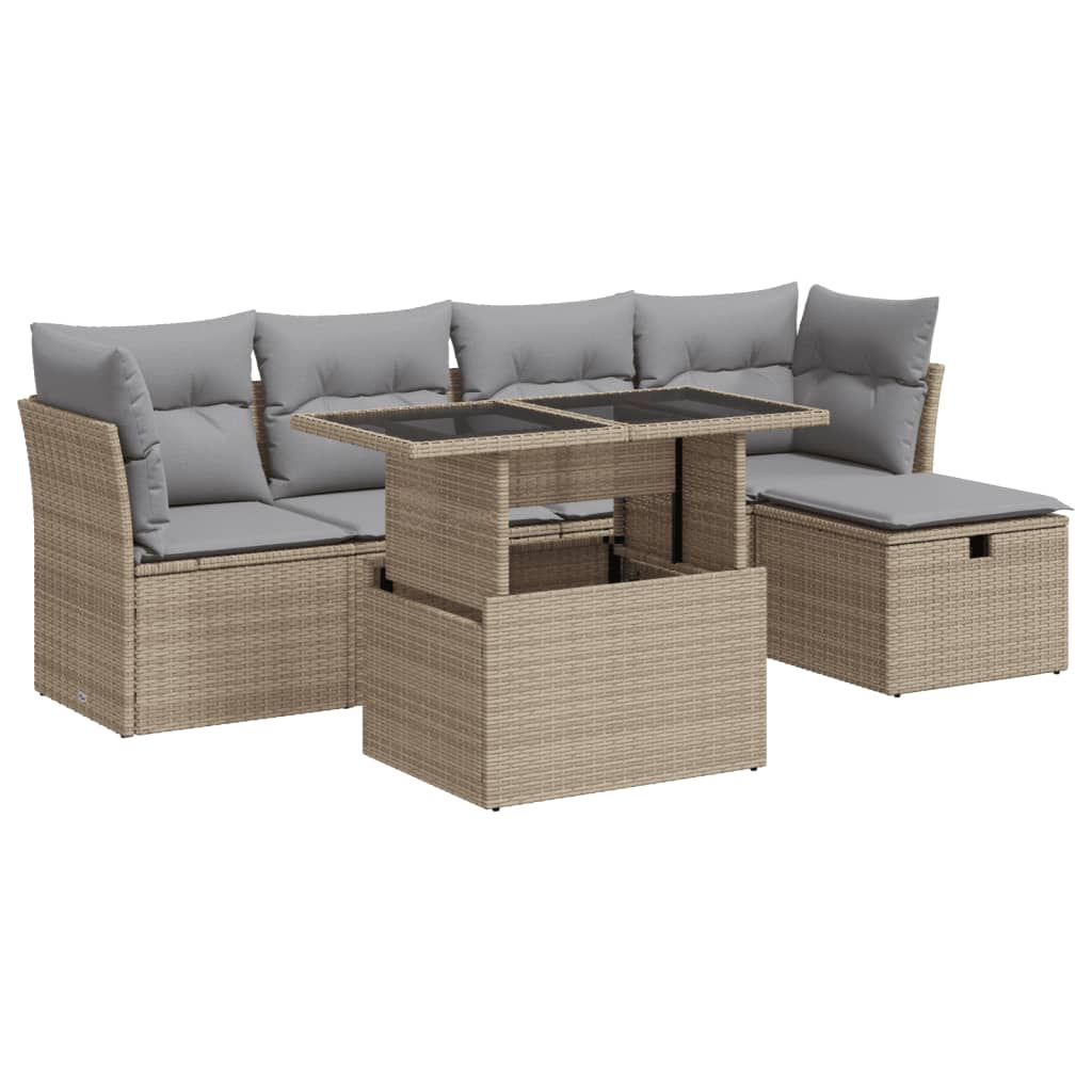 6-delige Loungeset met kussens poly rattan beige is nu te koop bij PeponiXL, paradijselijk wonen!
