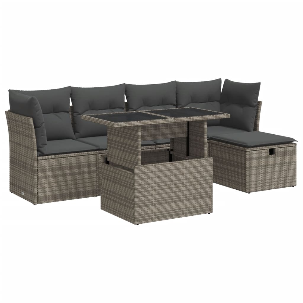 6-delige Loungeset met kussens poly rattan grijs is nu te koop bij PeponiXL, paradijselijk wonen!