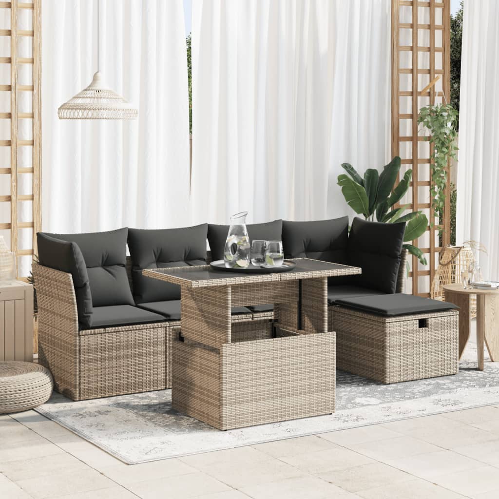 6-delige Loungeset met kussens poly rattan grijs is nu te koop bij PeponiXL, paradijselijk wonen!