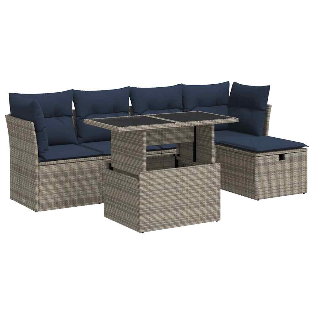 6-delige Loungeset met kussens poly rattan acacia grijs is nu te koop bij PeponiXL, paradijselijk wonen!