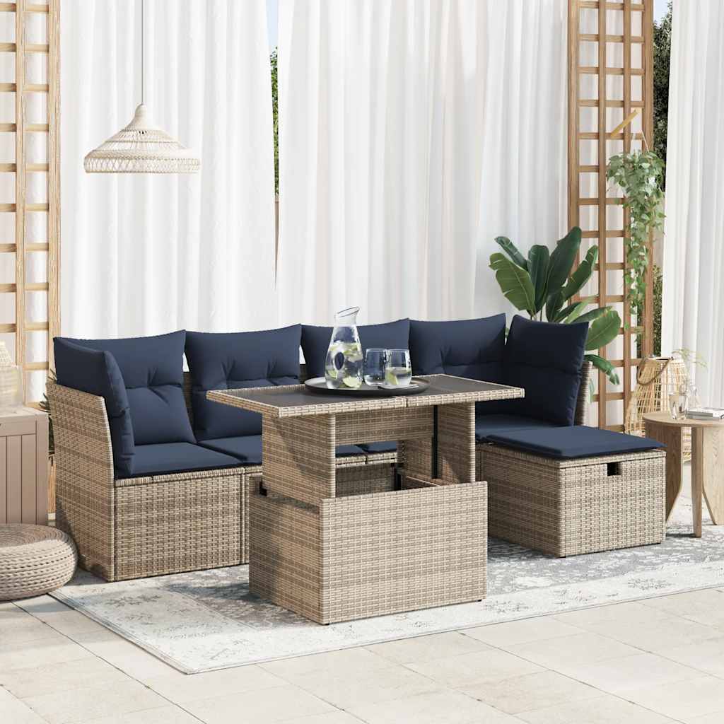 6-delige Loungeset met kussens poly rattan acacia grijs is nu te koop bij PeponiXL, paradijselijk wonen!