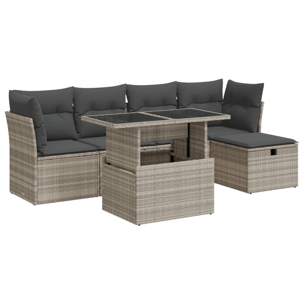6-delige Loungeset met kussens poly rattan lichtgrijs is nu te koop bij PeponiXL, paradijselijk wonen!