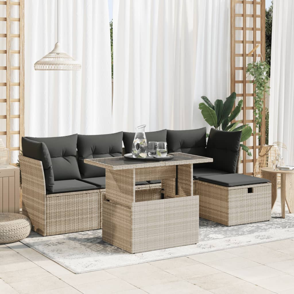 6-delige Loungeset met kussens poly rattan lichtgrijs is nu te koop bij PeponiXL, paradijselijk wonen!
