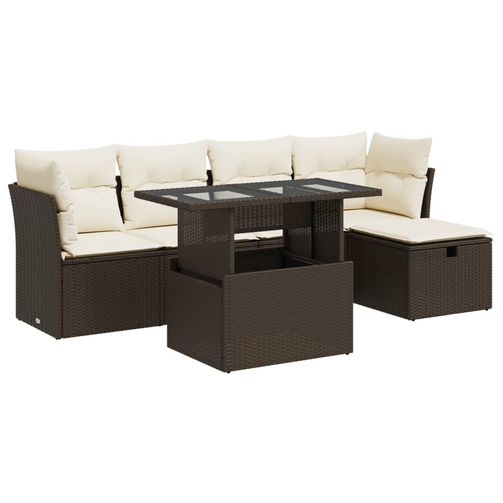 6-delige Loungeset met kussens poly rattan bruin is nu te koop bij PeponiXL, paradijselijk wonen!