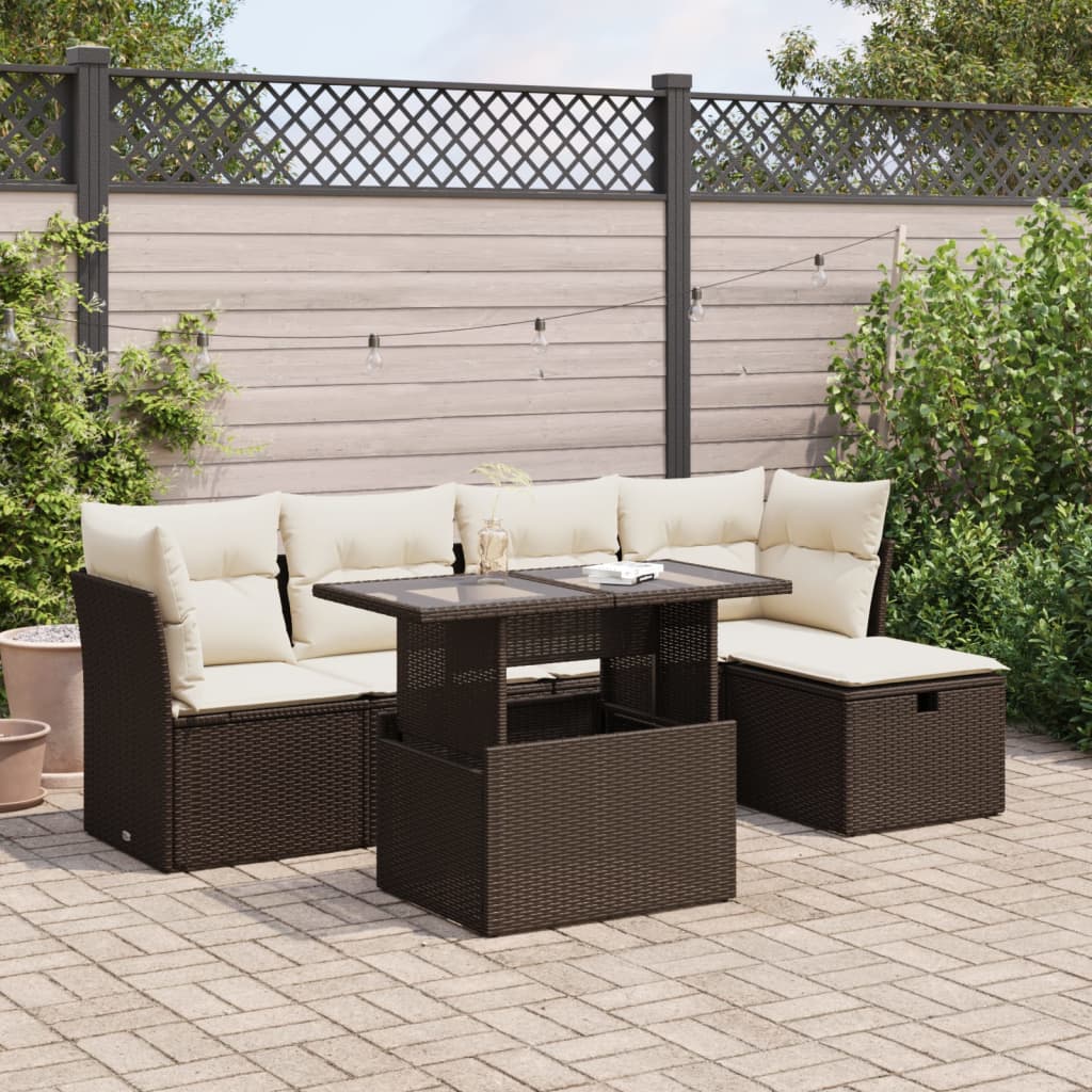 6-delige Loungeset met kussens poly rattan bruin is nu te koop bij PeponiXL, paradijselijk wonen!