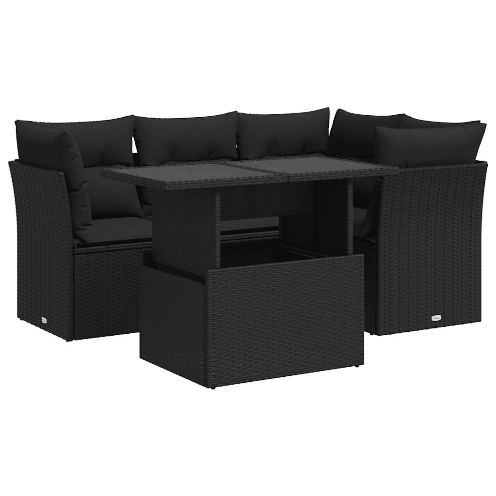 5-delige Loungeset met kussens poly rattan zwart is nu te koop bij PeponiXL, paradijselijk wonen!