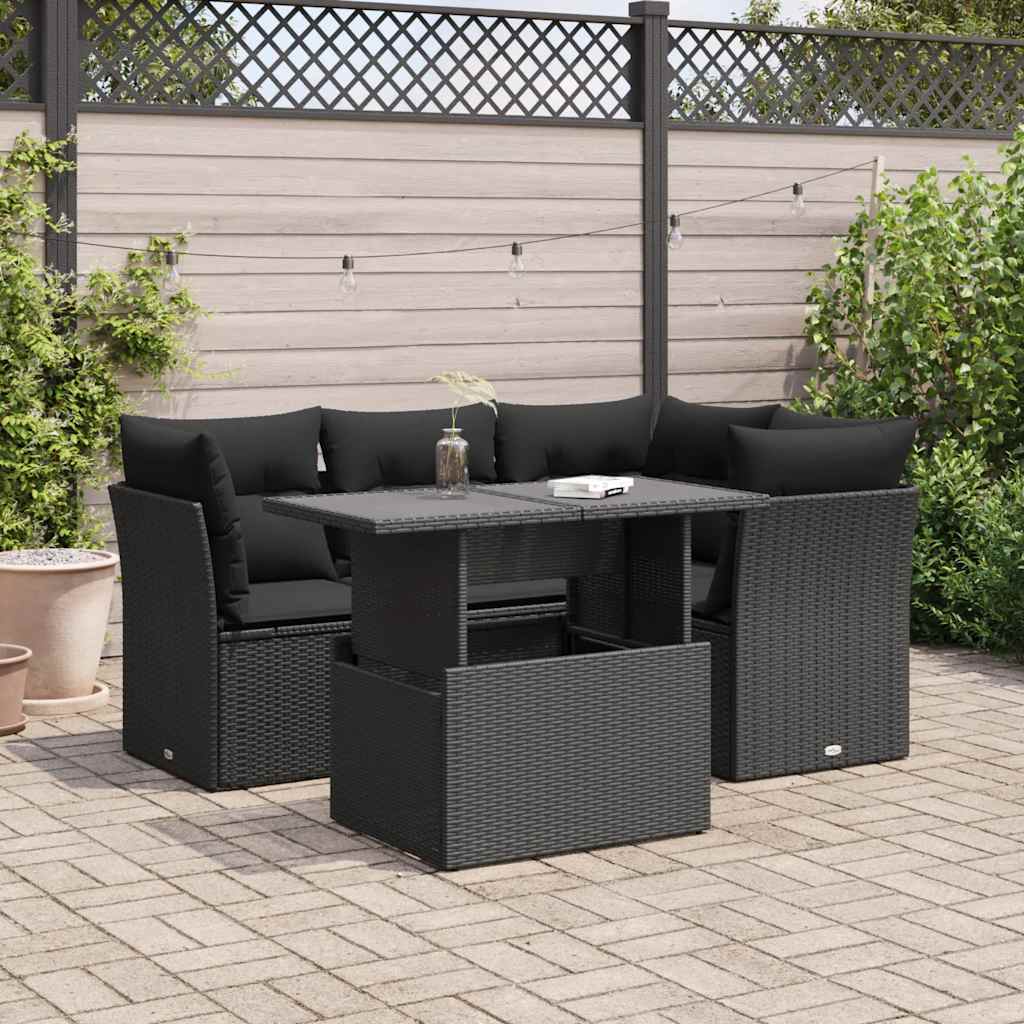 5-delige Loungeset met kussens poly rattan zwart is nu te koop bij PeponiXL, paradijselijk wonen!