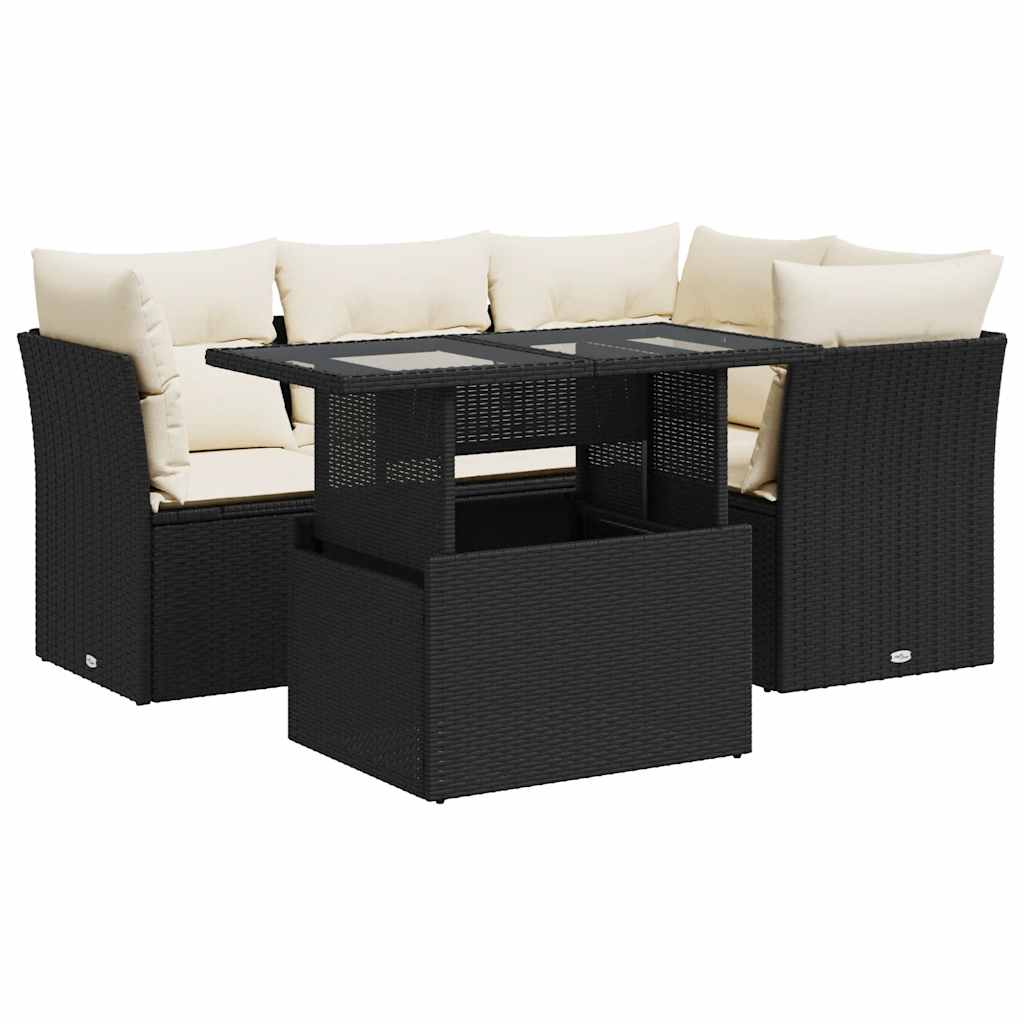 5-delige Loungeset met kussens poly rattan zwart is nu te koop bij PeponiXL, paradijselijk wonen!