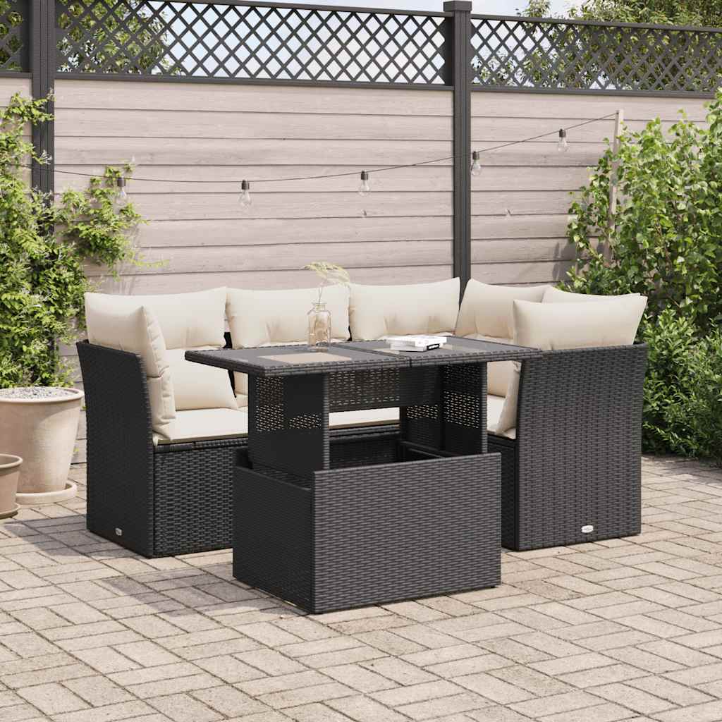 5-delige Loungeset met kussens poly rattan zwart is nu te koop bij PeponiXL, paradijselijk wonen!