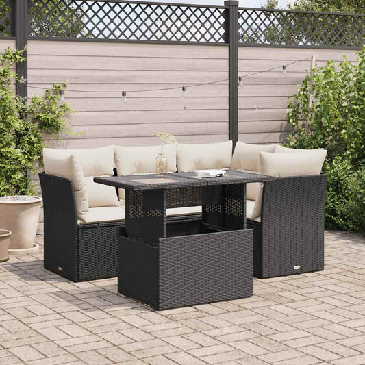 5-delige Loungeset met kussens poly rattan zwart is nu te koop bij PeponiXL, paradijselijk wonen!