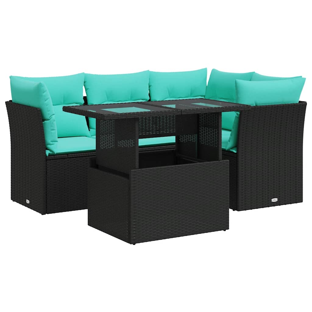 5-delige Loungeset met kussens poly rattan acacia zwart is nu te koop bij PeponiXL, paradijselijk wonen!