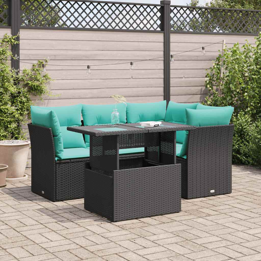 5-delige Loungeset met kussens poly rattan acacia zwart is nu te koop bij PeponiXL, paradijselijk wonen!