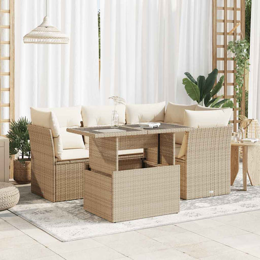 5-delige Loungeset met kussens poly rattan beige is nu te koop bij PeponiXL, paradijselijk wonen!