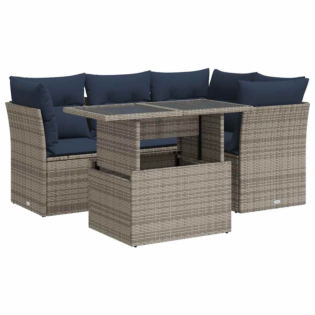 5-delige Loungeset met kussens poly rattan acacia grijs is nu te koop bij PeponiXL, paradijselijk wonen!