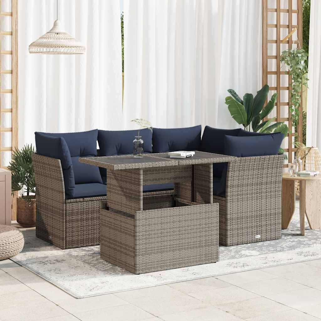 5-delige Loungeset met kussens poly rattan acacia grijs is nu te koop bij PeponiXL, paradijselijk wonen!