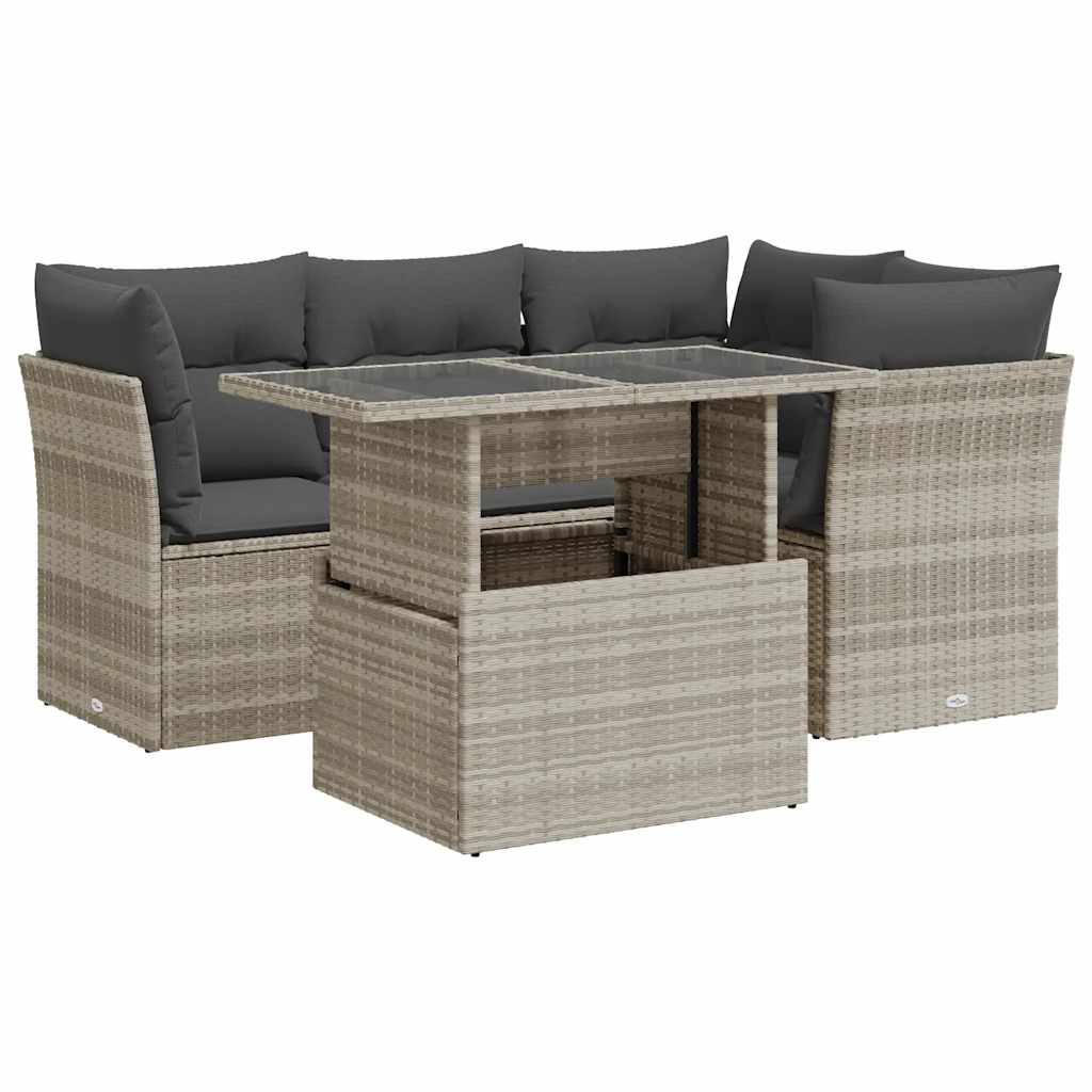 5-delige Loungeset met kussens poly rattan lichtgrijs is nu te koop bij PeponiXL, paradijselijk wonen!