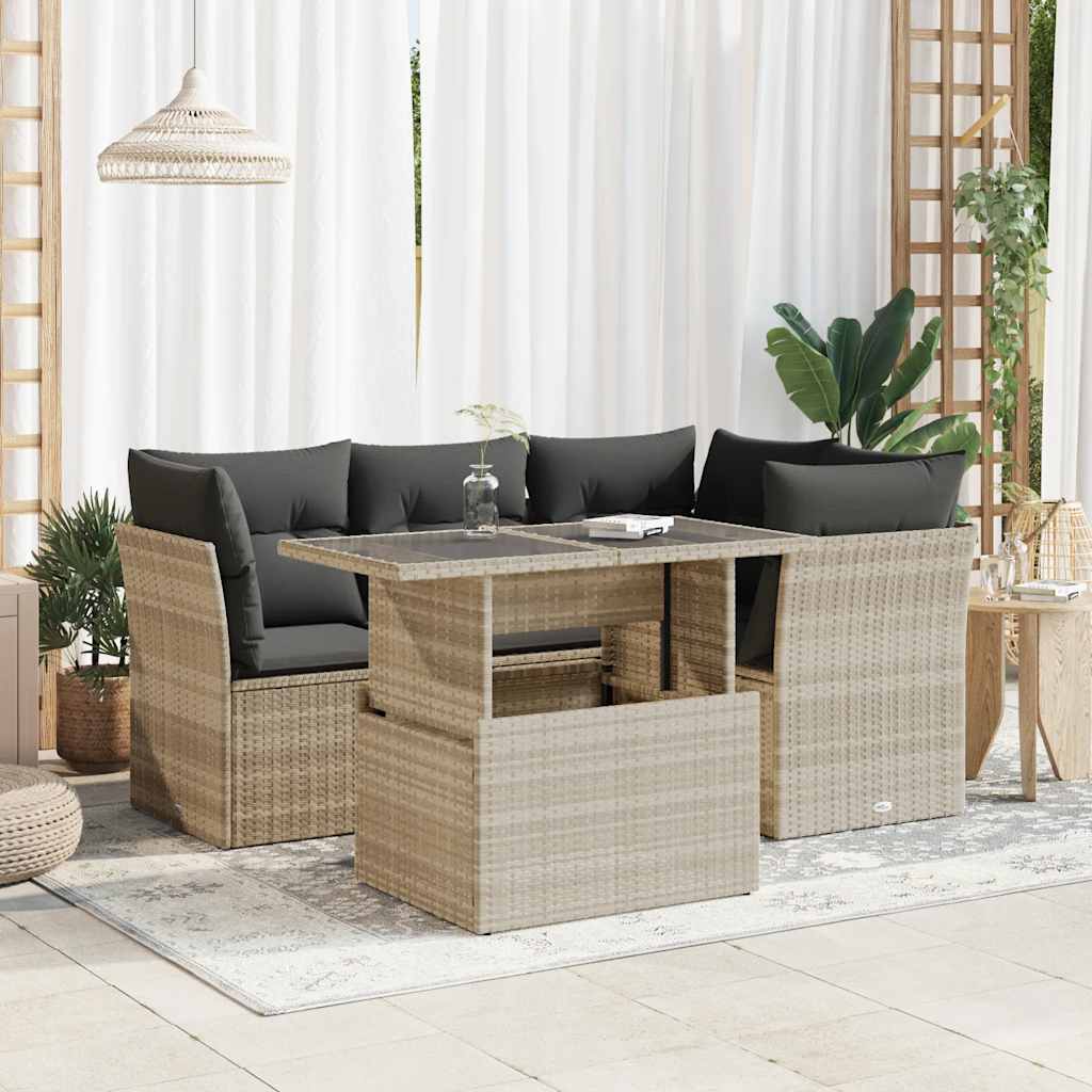 5-delige Loungeset met kussens poly rattan lichtgrijs is nu te koop bij PeponiXL, paradijselijk wonen!