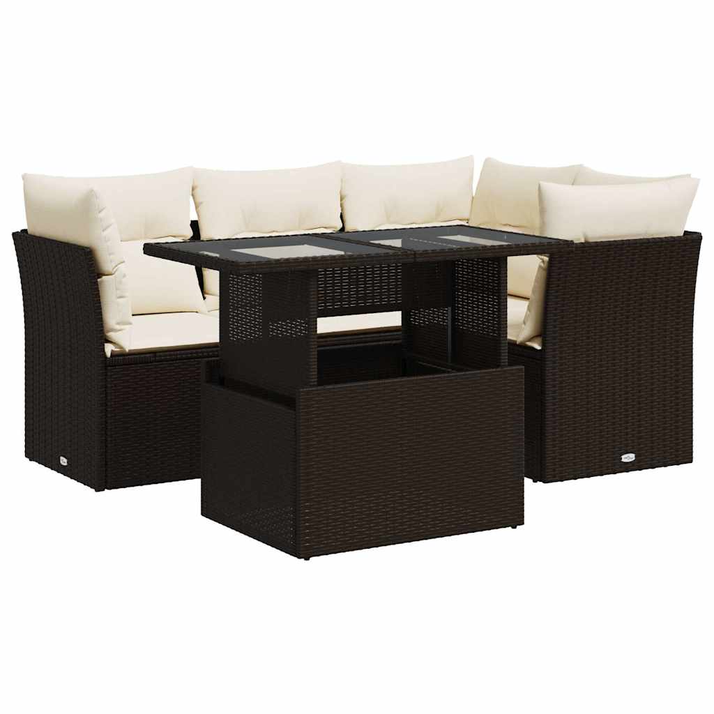 5-delige Loungeset met kussens poly rattan bruin is nu te koop bij PeponiXL, paradijselijk wonen!
